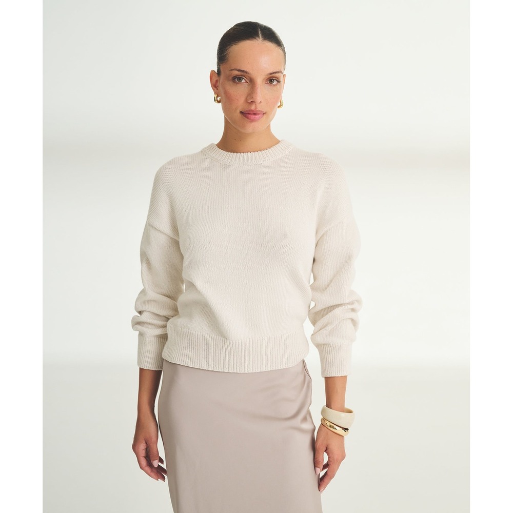 NAADAM Womens 100% Cotton Crewneck Sweater Cream Off-White Drop Shoulder XS